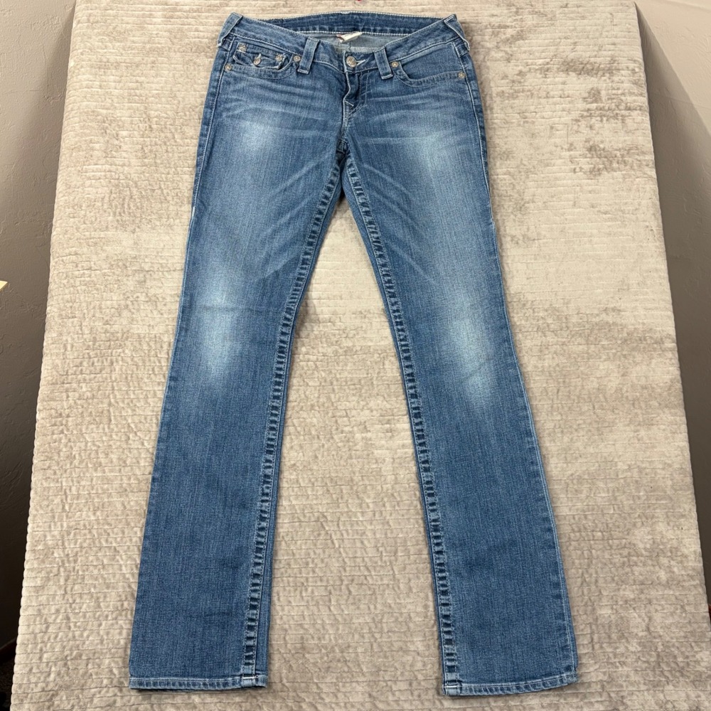 True Religion‎ Straight Leg Jeans Rhinestone Horseshoe Blue WLH572CL2 Size 28